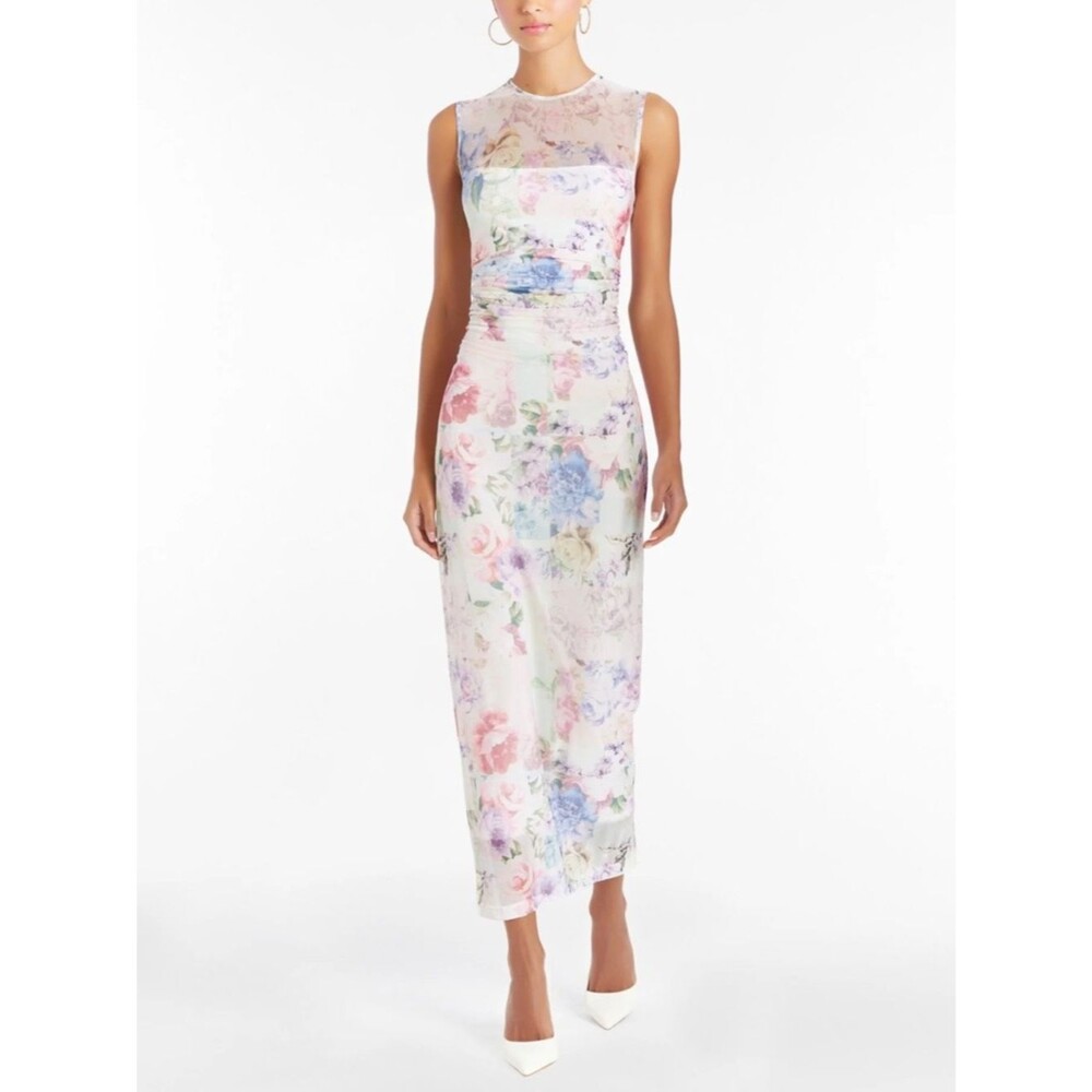 Amanda Uprichard Lyle Sheer Floral Midi rouged pastel Dress Womens MD bridal EUC